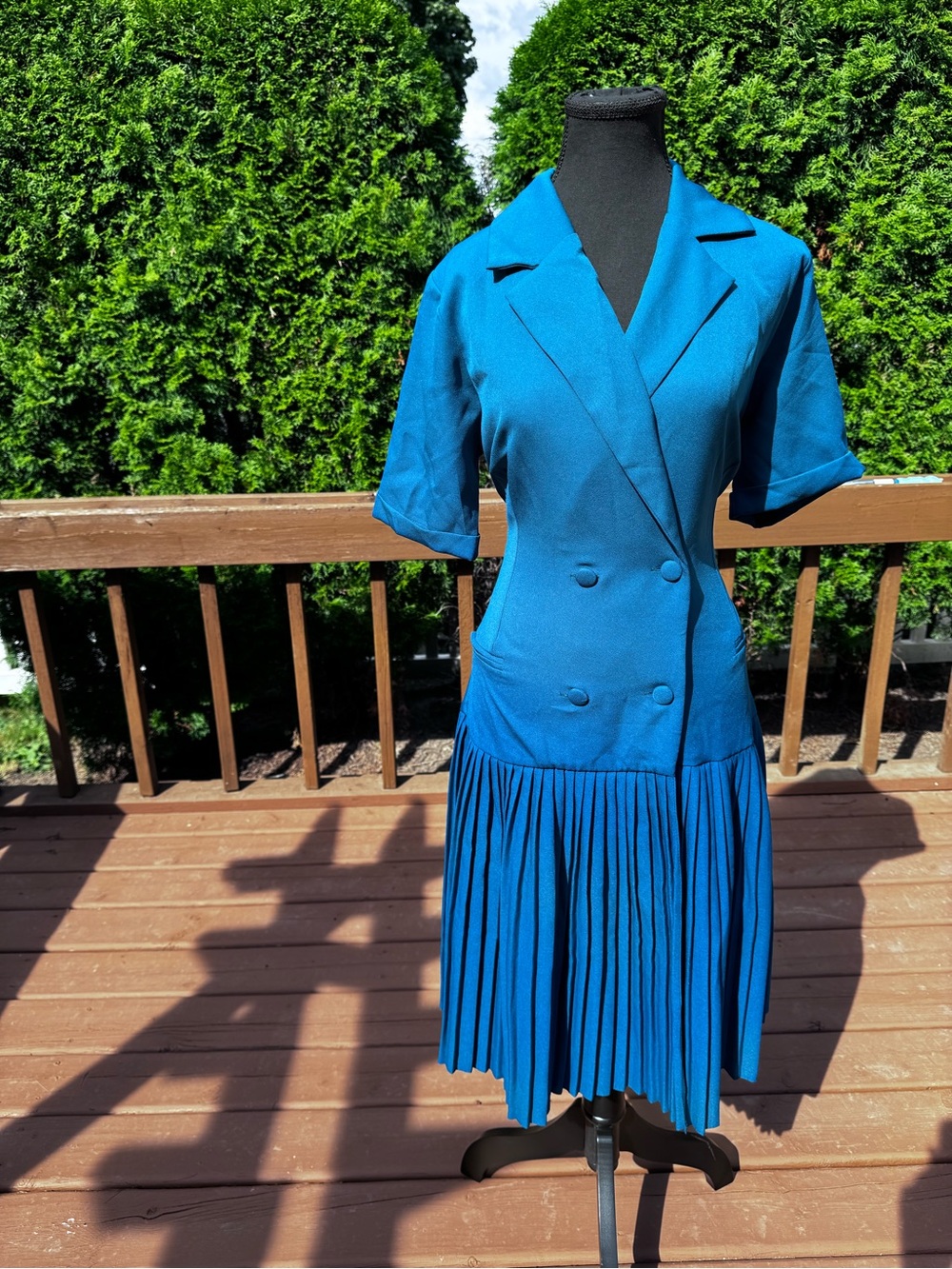 Teal Double Breasted Blazer Midi Pleated Fit & Flare Dress